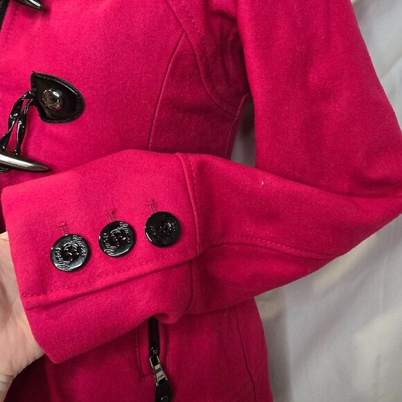 Guess Womens Hooded Lined Wool Blend Coat Zip/Toggle Close Fuchsia Size S NWOT - Picture 10 of 14
